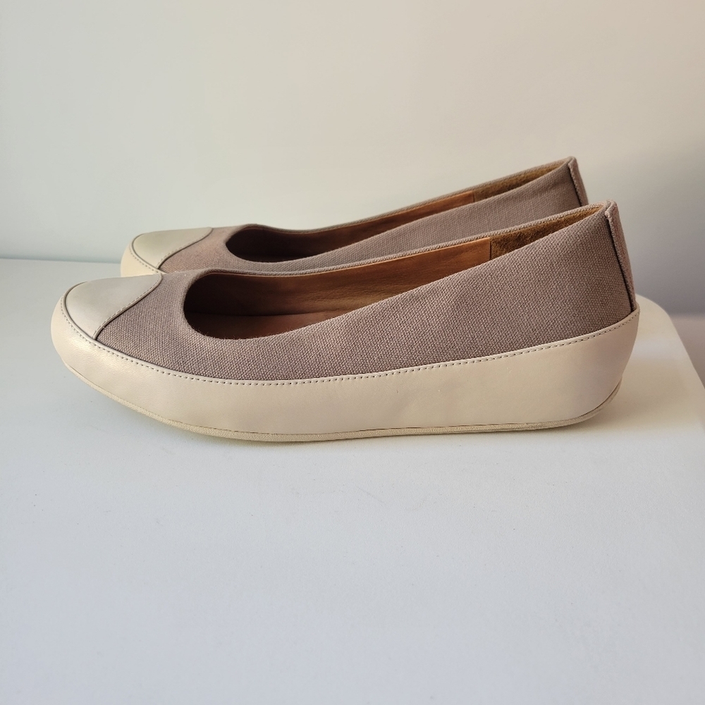 Fitflop canvas and leather taupe flats size EU 42 US 10